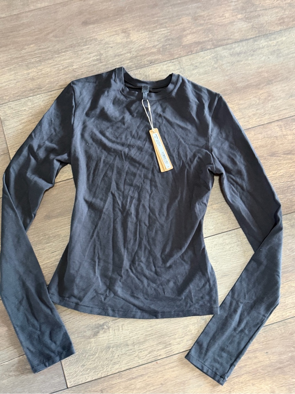 SKIMS Black cotton jersey Long Sleeve Crewneck Tee small nwt